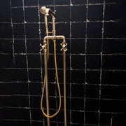 Unlacquered Brass Floor-Mounted Tub Filler – With Handshower