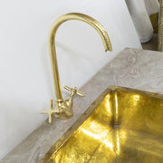Tall Gooseneck Unlacquered Brass Faucet – Deck-Mounted