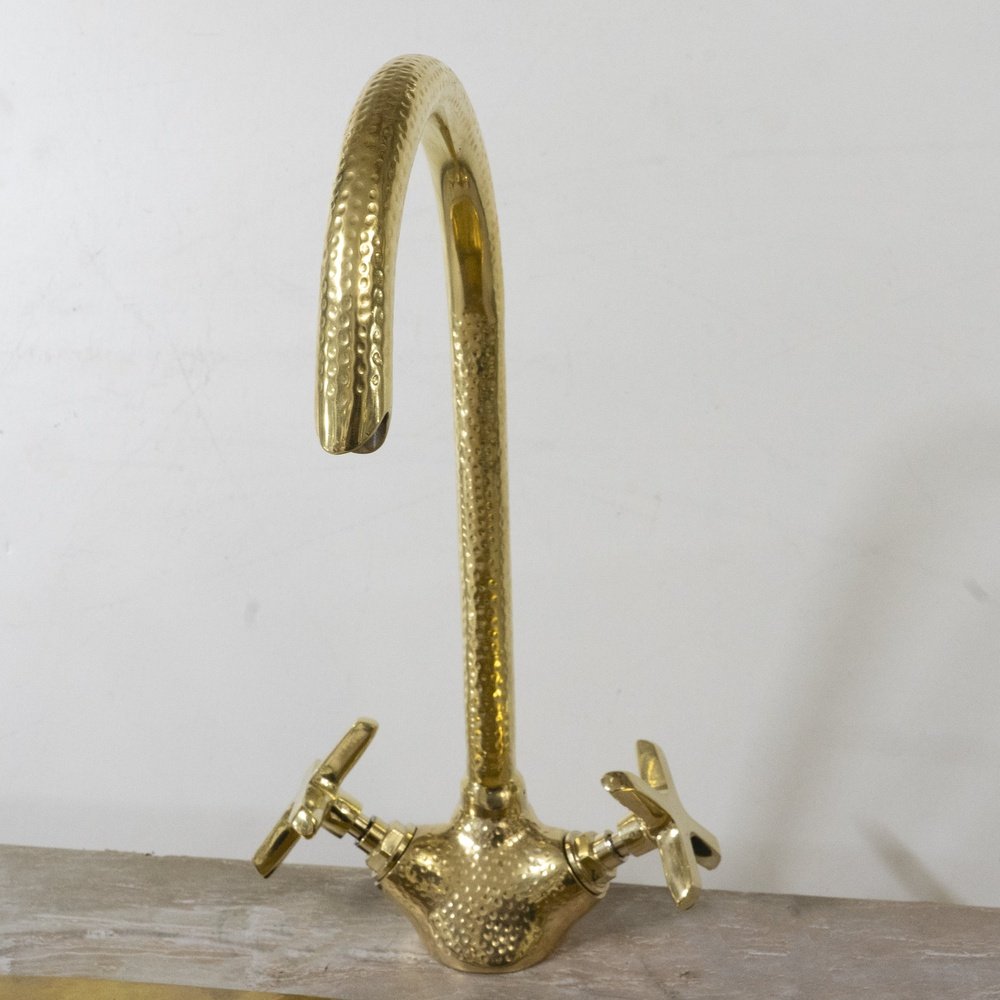 Tall Gooseneck Unlacquered Brass Faucet – Deck-Mounted