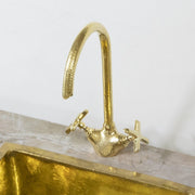 Tall Gooseneck Unlacquered Brass Faucet – Deck-Mounted