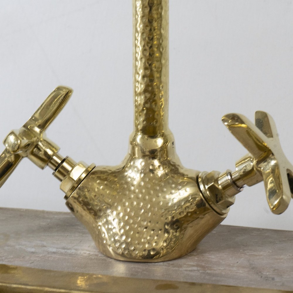 Tall Gooseneck Unlacquered Brass Faucet - detail view