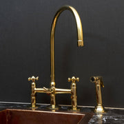 Unlacquered Brass Gooseneck Bridge Kitchen Faucet – Side Sprayer