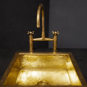 Unlacquered Brass Bridge Kitchen Faucet – Sprayer & Cross Handles, Farmhouse Style
