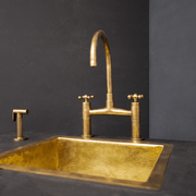 Unlacquered Brass Bridge Kitchen Faucet – Sprayer & Cross Handles, Farmhouse Style