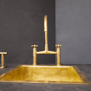 Unlacquered Brass Bridge Kitchen Faucet – Sprayer & Cross Handles, Farmhouse Style