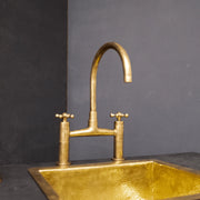 Unlacquered Brass Bridge Kitchen Faucet – Sprayer & Cross Handles, Farmhouse Style