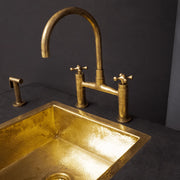 Unlacquered Brass Bridge Kitchen Faucet – Sprayer & Cross Handles, Farmhouse Style