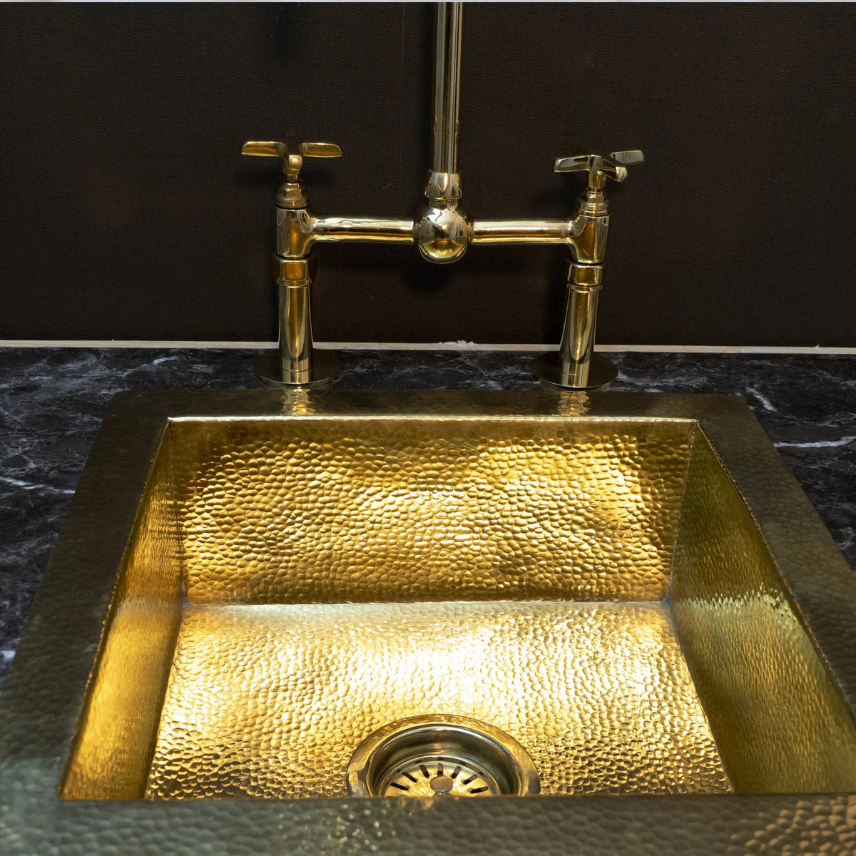 Hammered Brass Bar Sink - Undermount Kitchen Island Sink - close-up detail