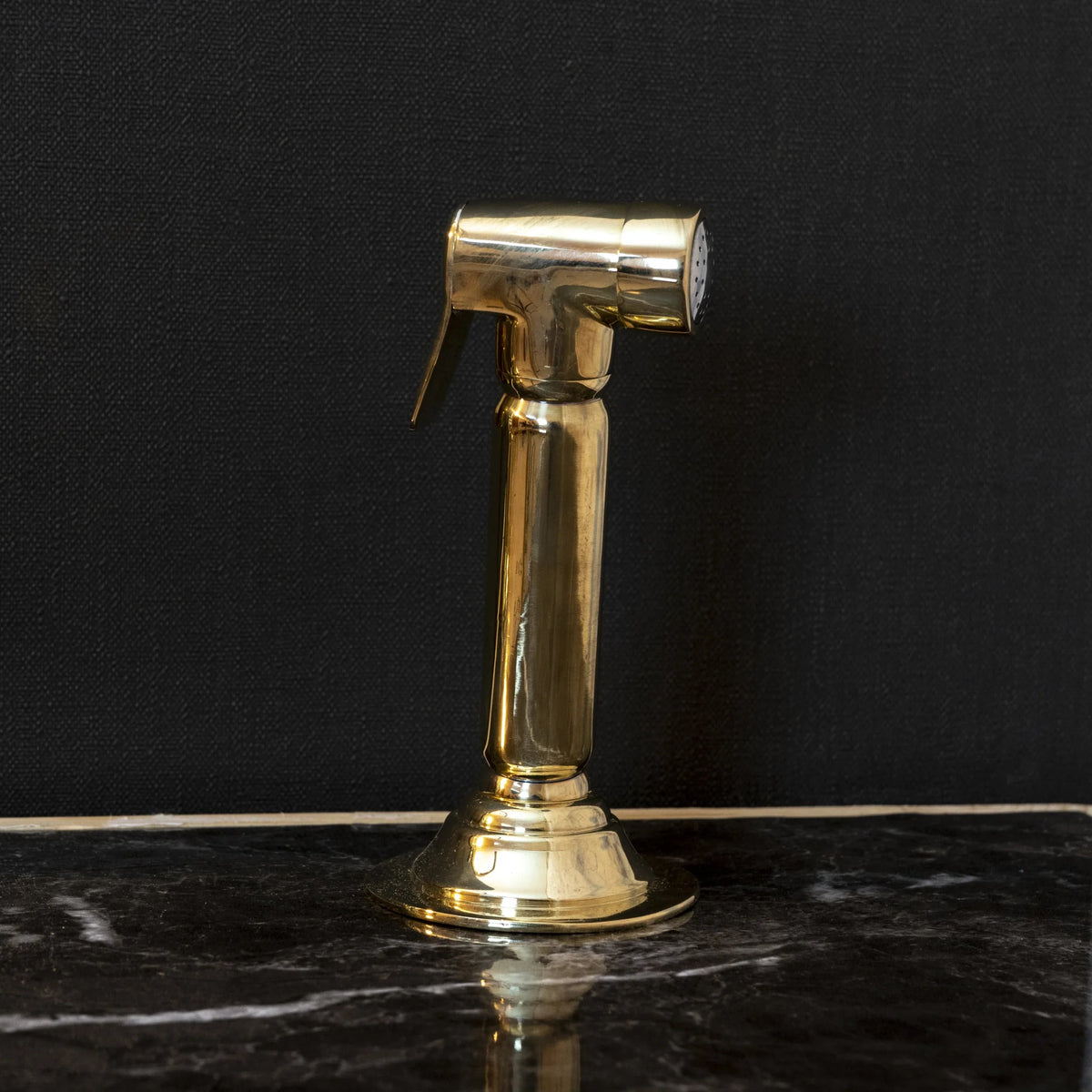 Unlacquered Brass Kitchen Side Sprayer - Vintage Cross Handles - close-up detail