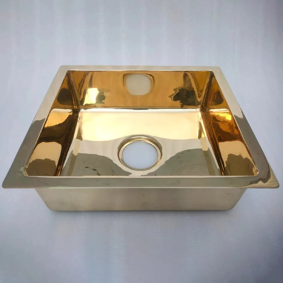 Unlacquered Brass Kitchen Sink - Smooth Undermount Style - close-up detail