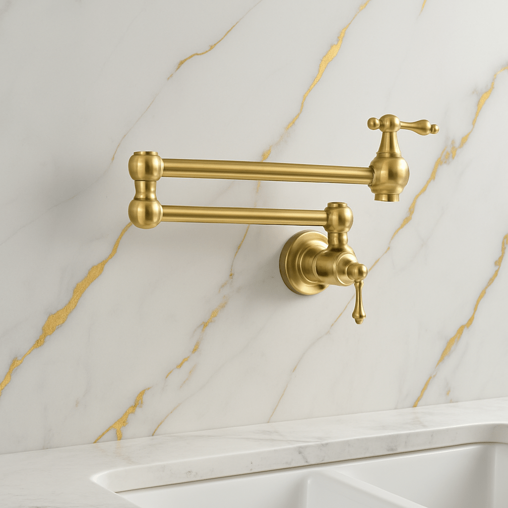 Unlacquered Brass Pot Filler – Wall Mount, Double-Jointed – main view