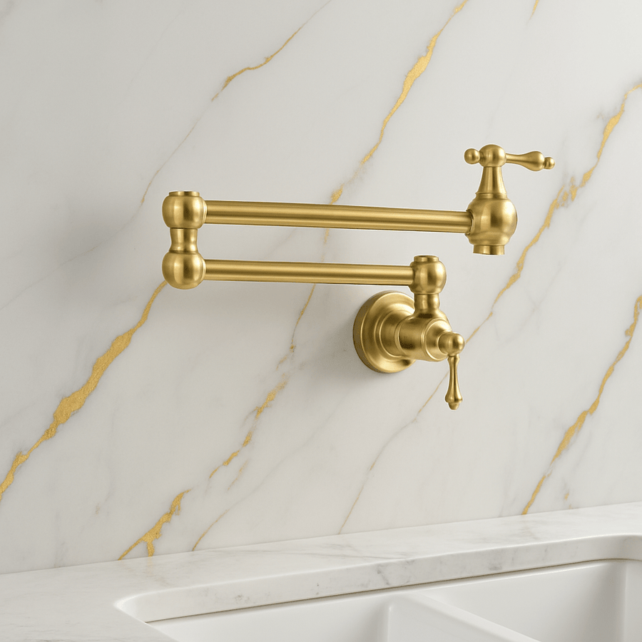 Unlacquered Brass Pot Filler – Wall Mount, Double-Jointed