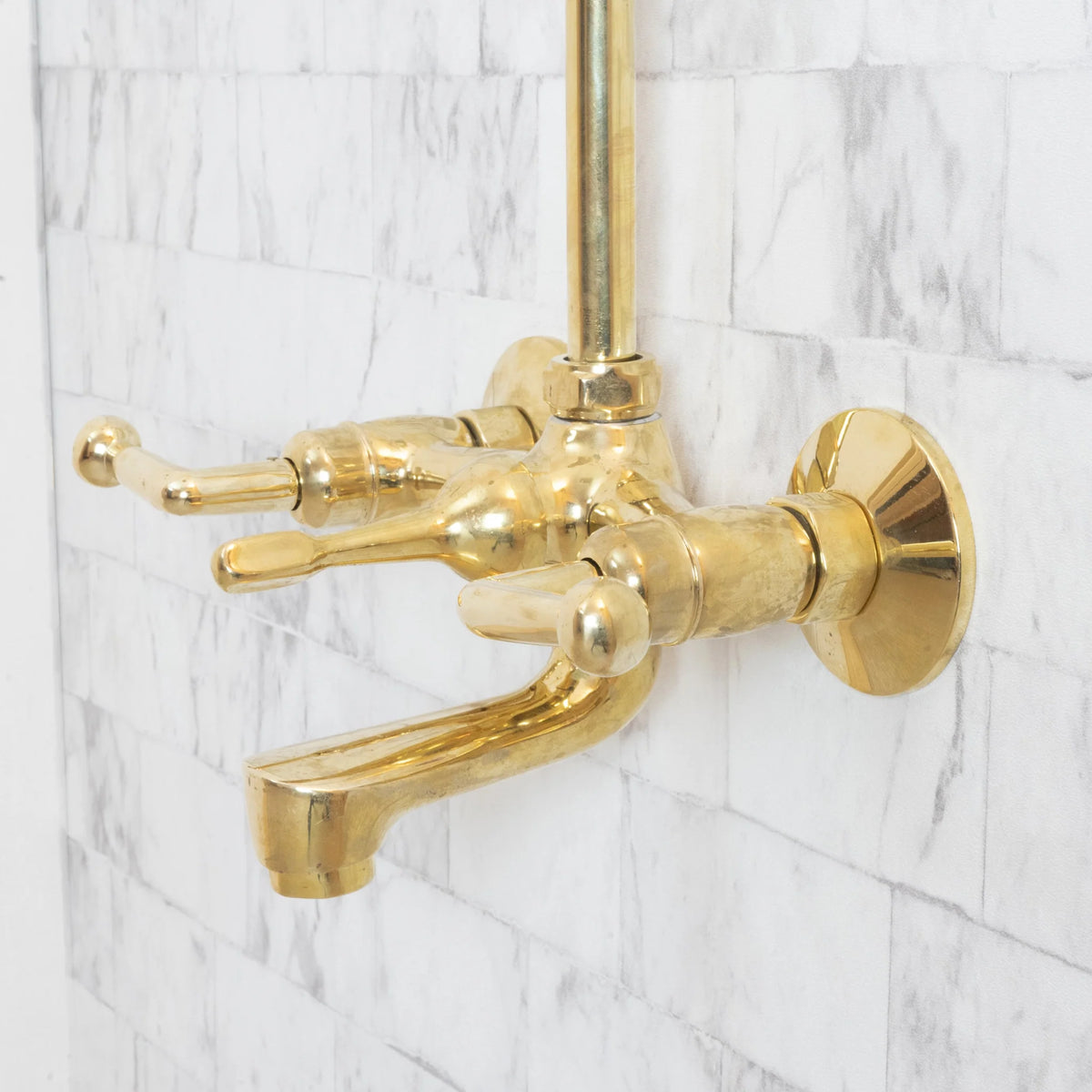 Unlacquered Brass Shower Set - With Tub Filler - close-up detail