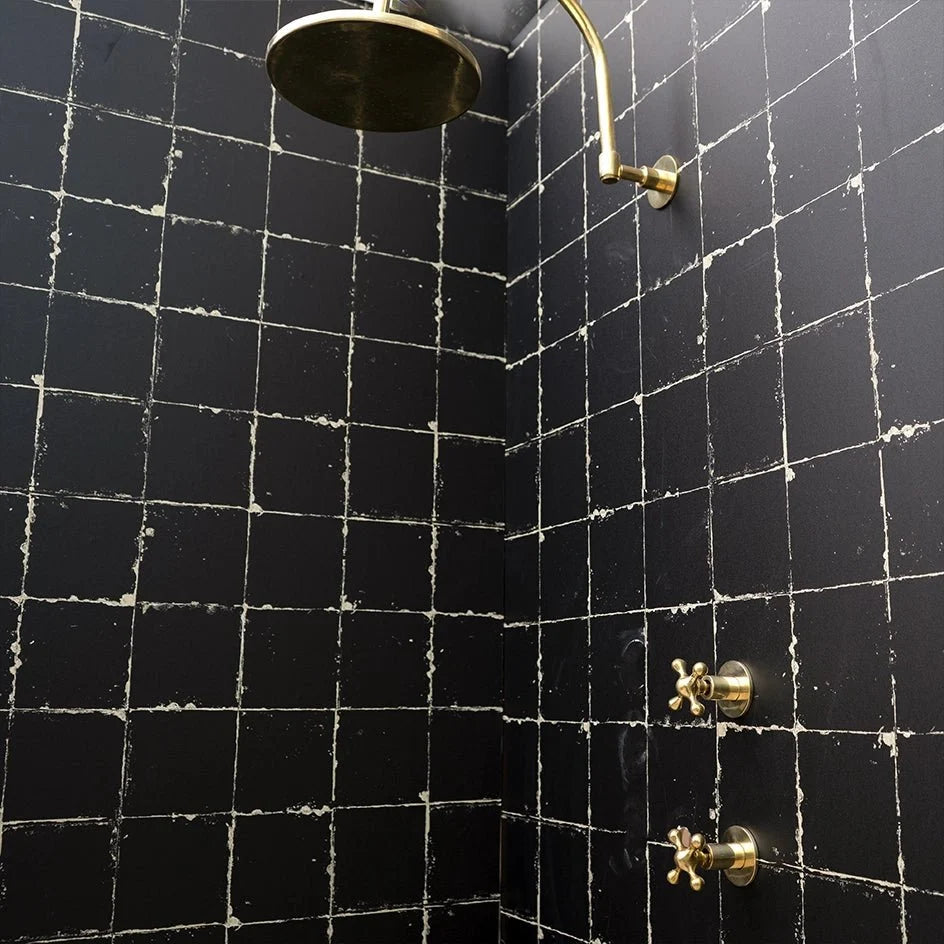 Unlacquered Brass Shower Set - Curved Arm Rain Head - close-up detail