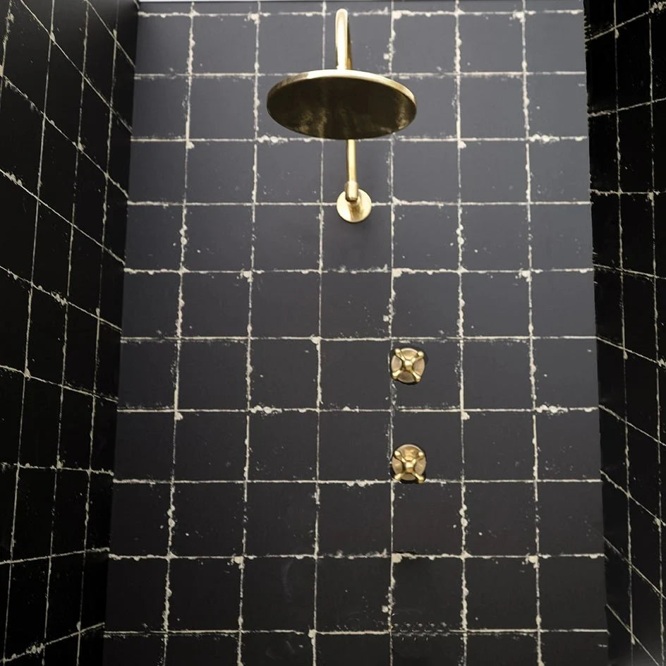 Unlacquered Brass Shower Set – Curved Arm Rain Head