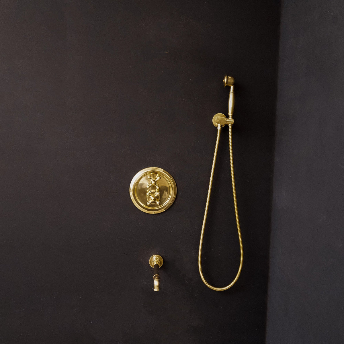 Unlacquered Brass Thermostatic Shower System – Cross Handles – detail of cross handles
