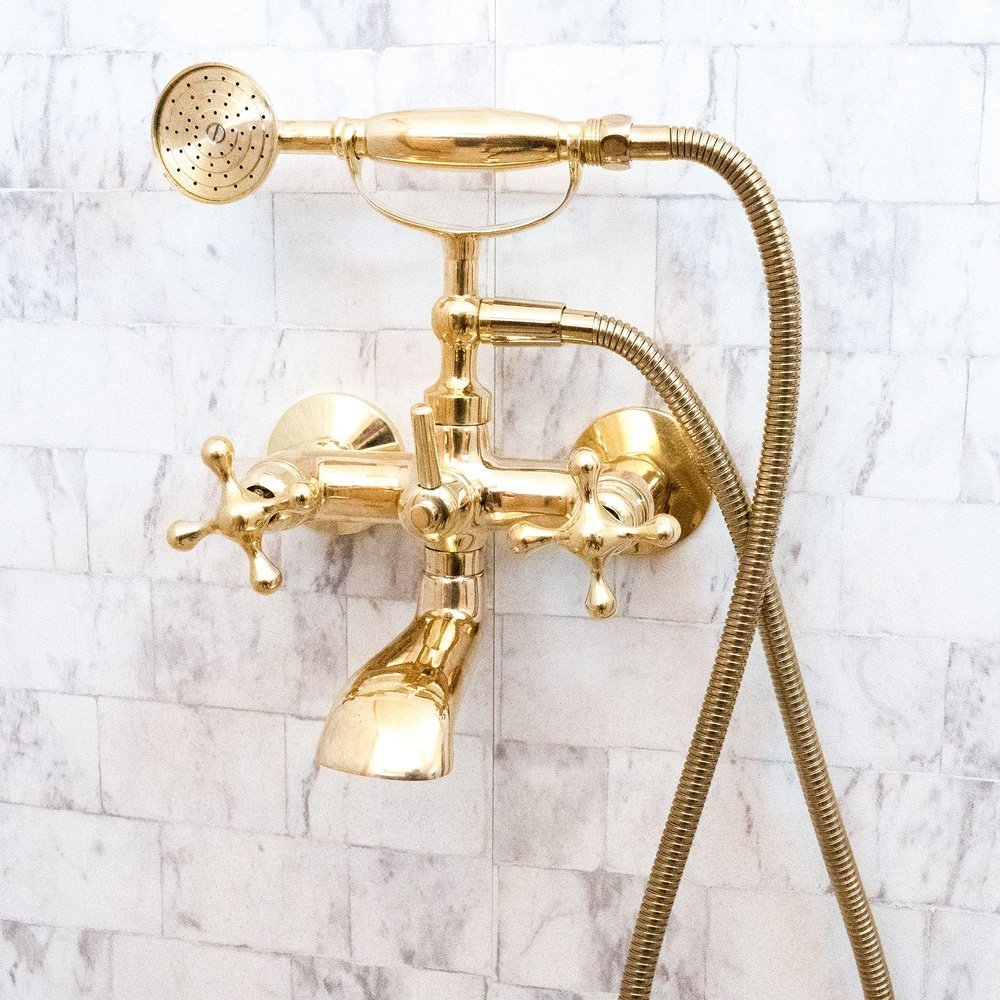 Unlacquered Brass Wall-Mount Tub Filler – Column Spout