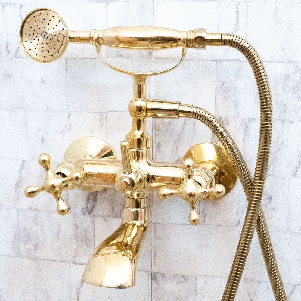Unlacquered Brass Wall-Mount Tub Filler – Column Spout – side profile