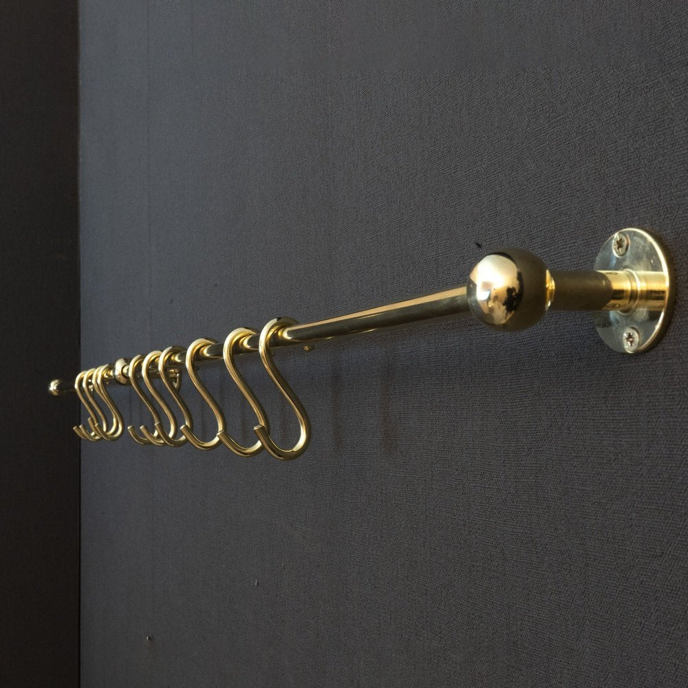 Unlacquered Brass Wall Mount Pot Rack - detail view