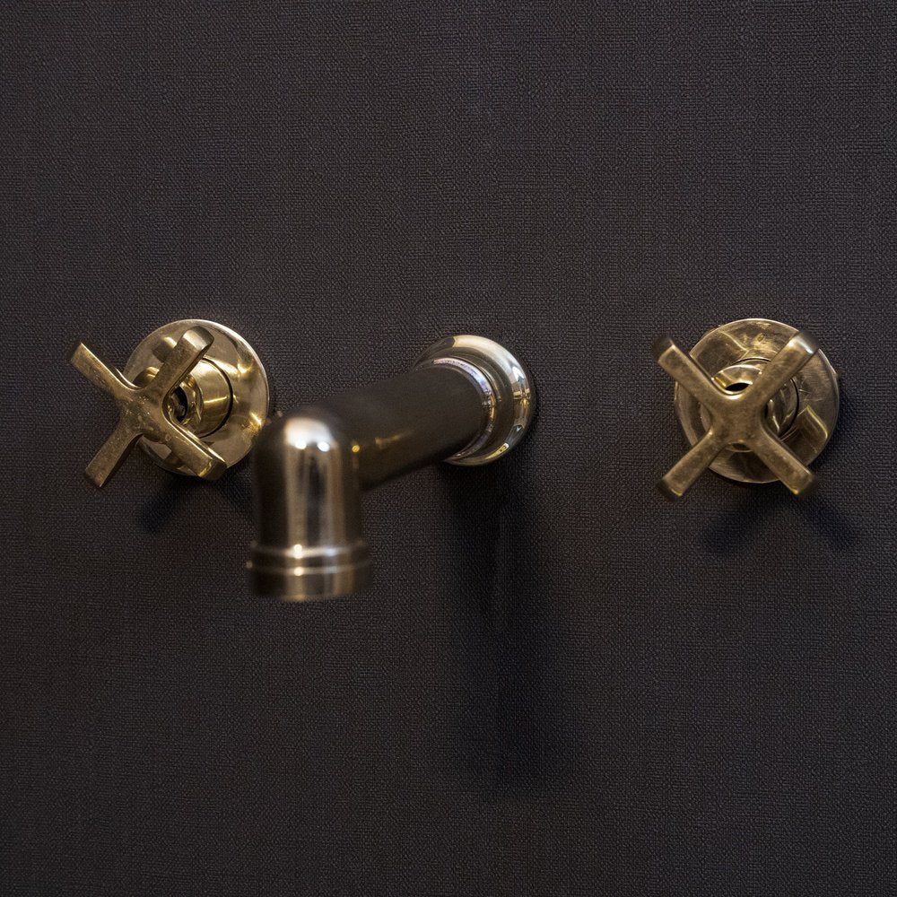 Unlacquered Brass Wall-Mounted Faucet – Flat Cross Handles