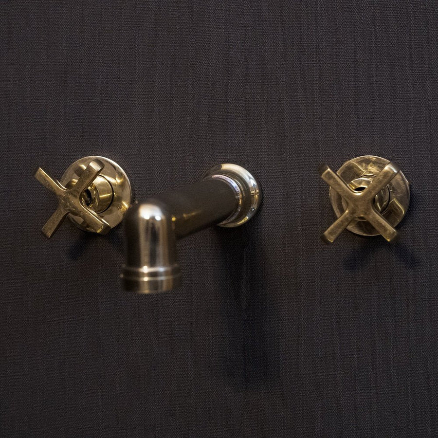 Unlacquered Brass Wall-Mounted Faucet – Flat Cross Handles