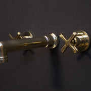 Unlacquered Brass Wall-Mounted Faucet – Flat Cross Handles