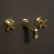 Unlacquered Brass Wall-Mounted Faucet – Flat Cross Handles
