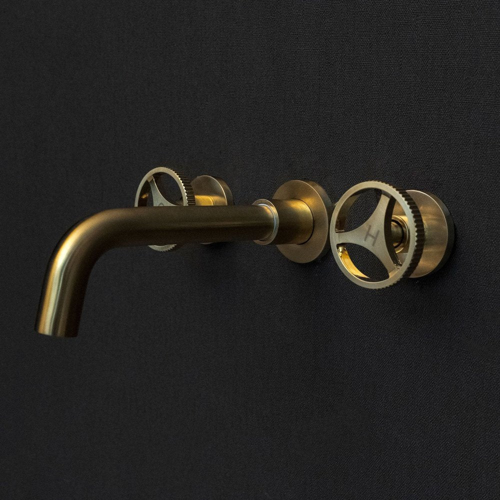 Unlacquered Brass Wall-Mounted Faucet – Round Handles – side profile