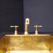 Unlacquered Brass Widespread Prep Sink Faucet – 3-Hole Deck Mount