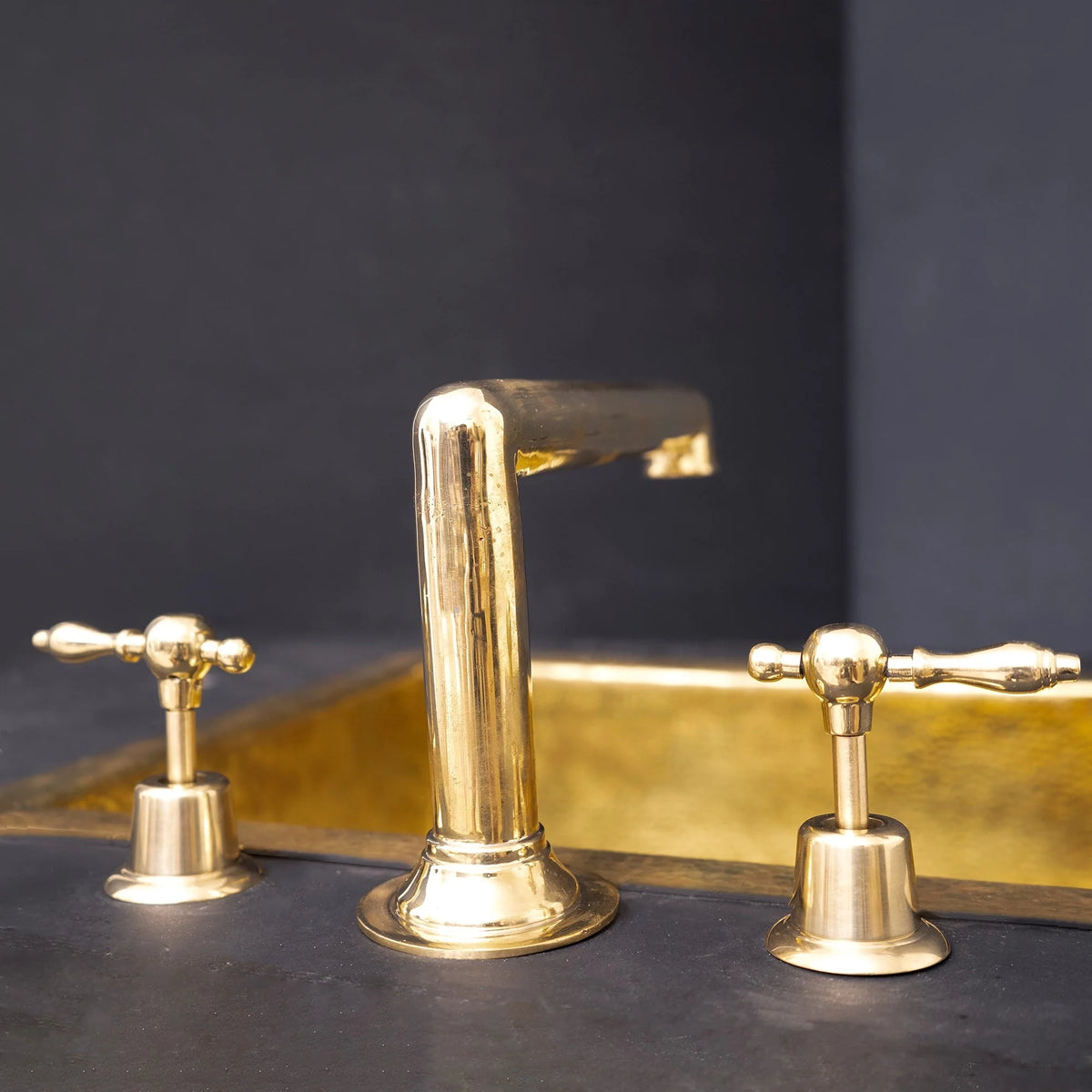 Unlacquered Brass Widespread Prep Sink Faucet – 3-Hole Deck Mount