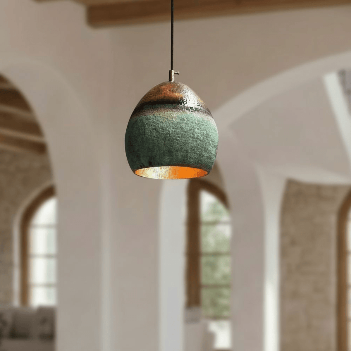 Verdigris Copper Pendant - Oval Cutout Ceiling Light – front view