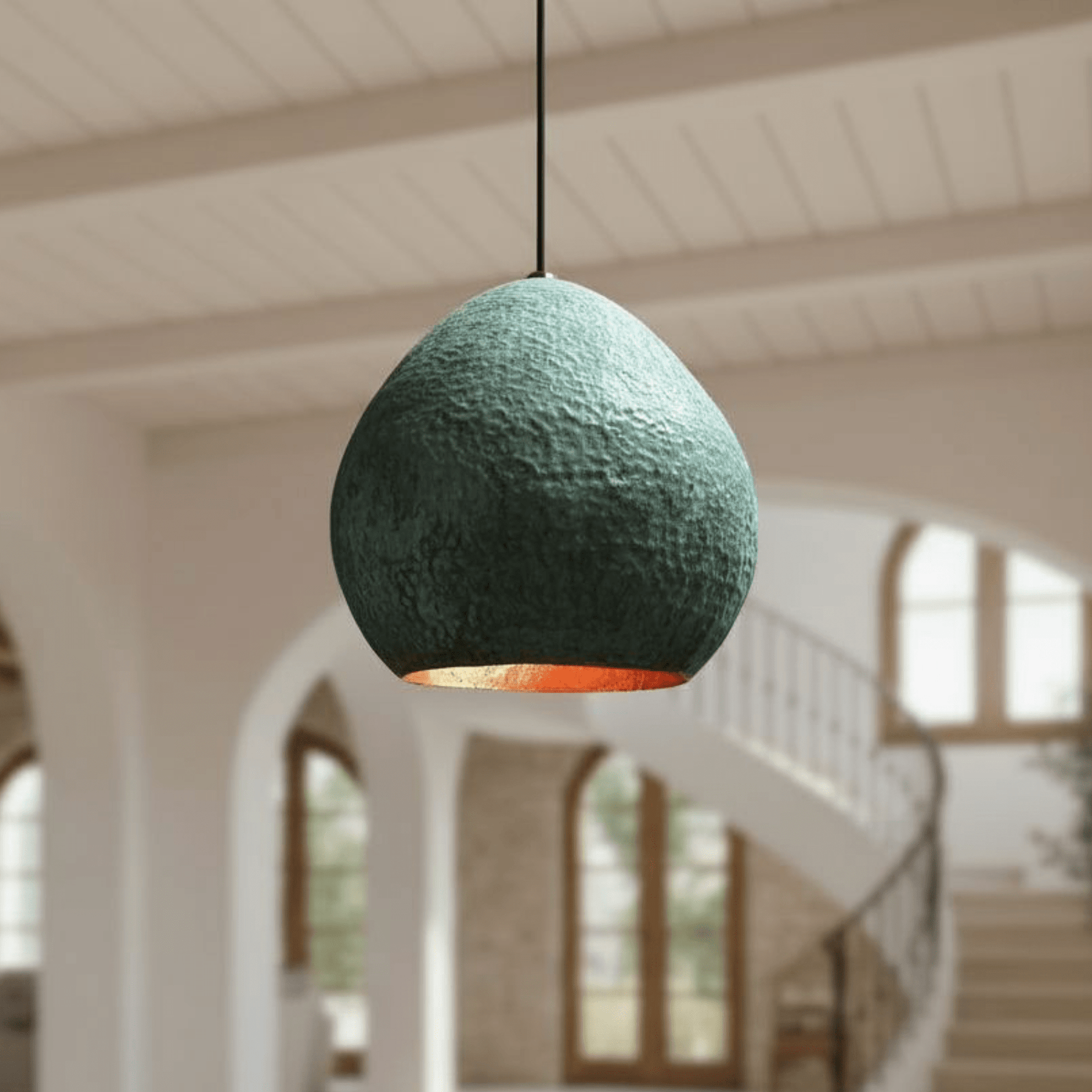 Verdigris Copper Dome Pendant – Rustic Green Patina Light