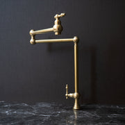 Unlacquered Brass Pot Filler – Folding Swing Arm, Wall-Mounted