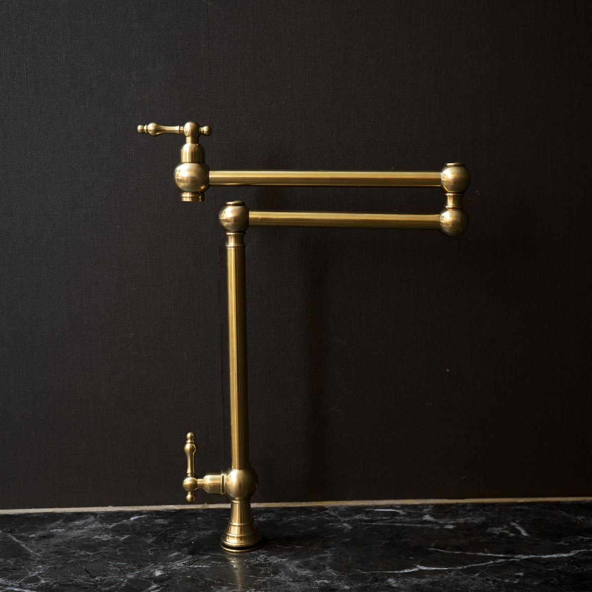 Unlacquered Brass Pot Filler – Folding Swing Arm, Wall-Mounted