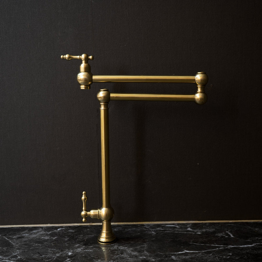 Unlacquered Brass Pot Filler – Folding Swing Arm, Wall-Mounted