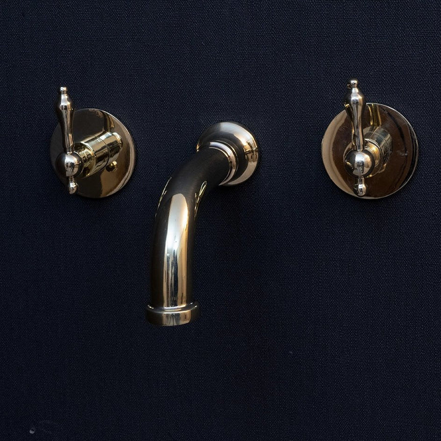 Wall-Mounted Unlacquered Brass Faucet – Lever Handles