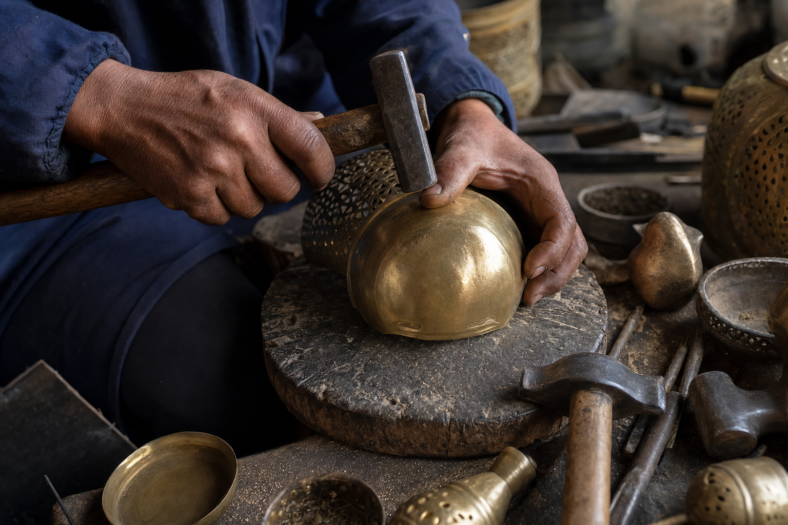 Moroccan brass artisan at work