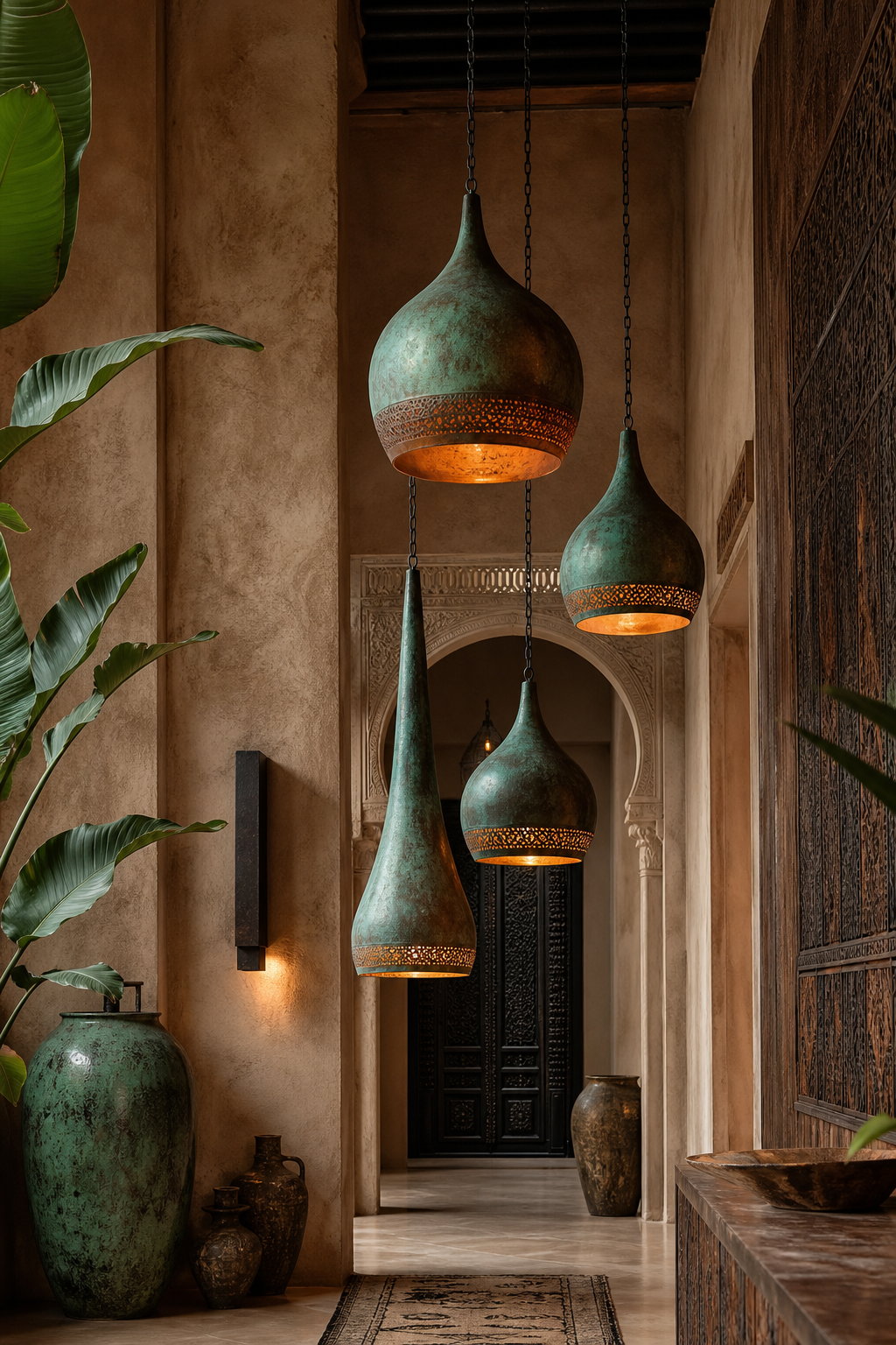 Copper & Patina Pendants ? handcrafted brass collection in Marrakech