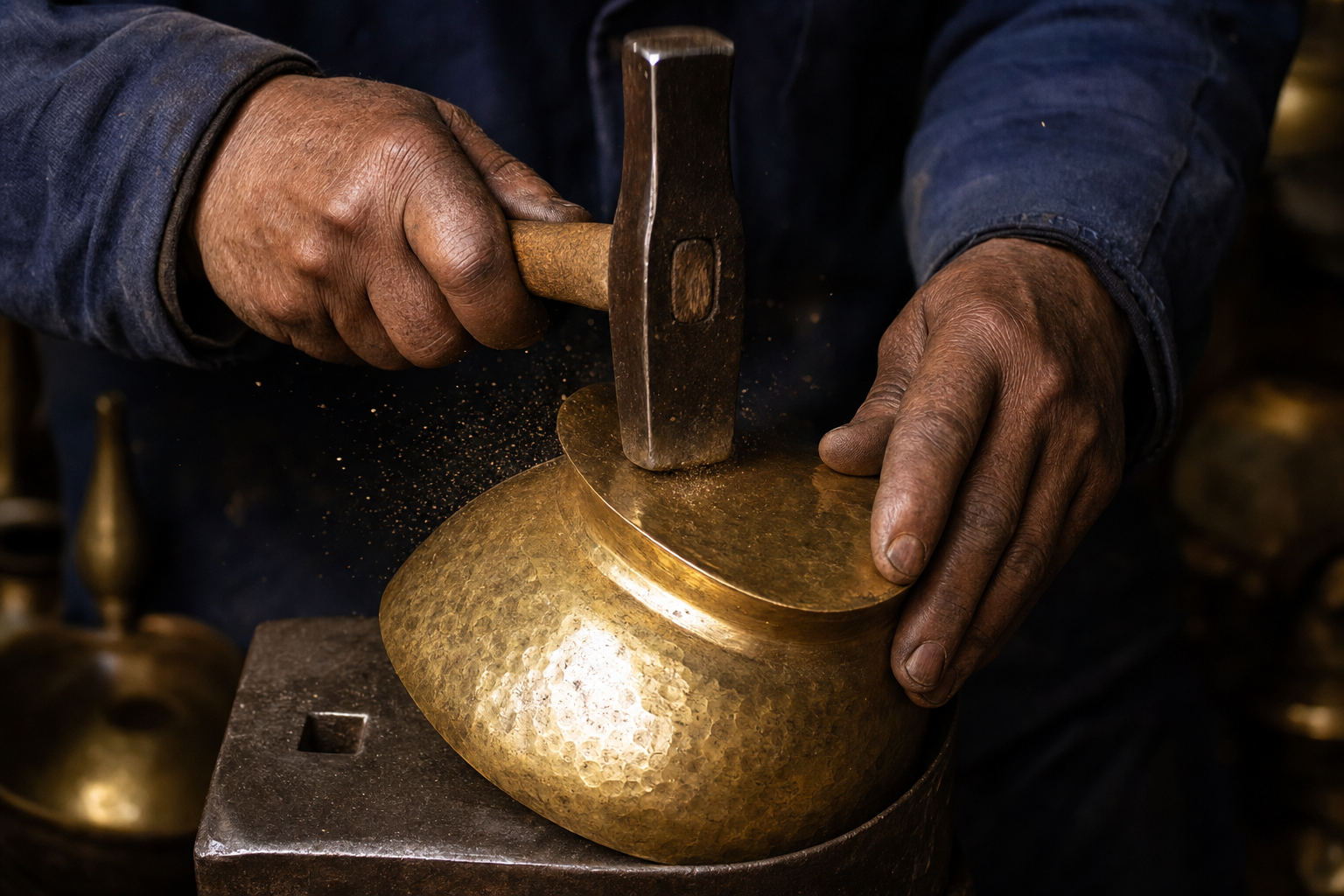 Hammering - handcrafted brass in Marrakech